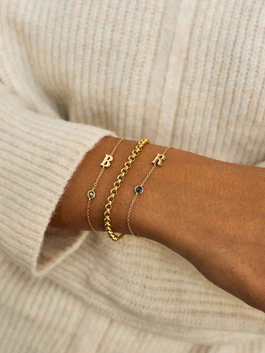 18K Gold Initial Birthstone Custom Bracelet - Crystal