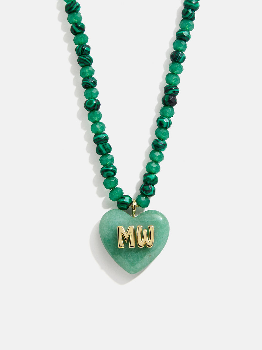 Semi-Precious Heart Custom Initial Necklace - Light Jade