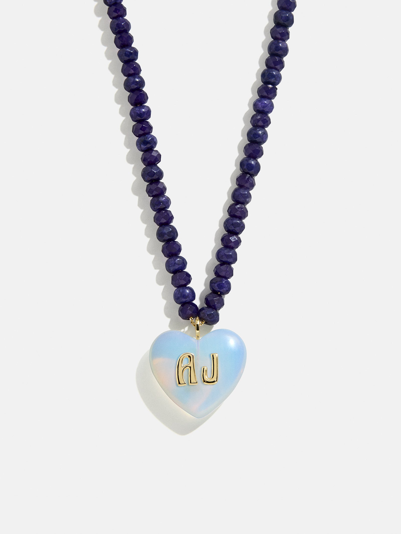 Semi-Precious Heart Custom Initial Necklace - Moonstone