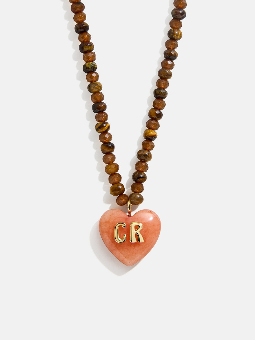 Semi-Precious Heart Custom Initial Necklace - Smoky Quartz