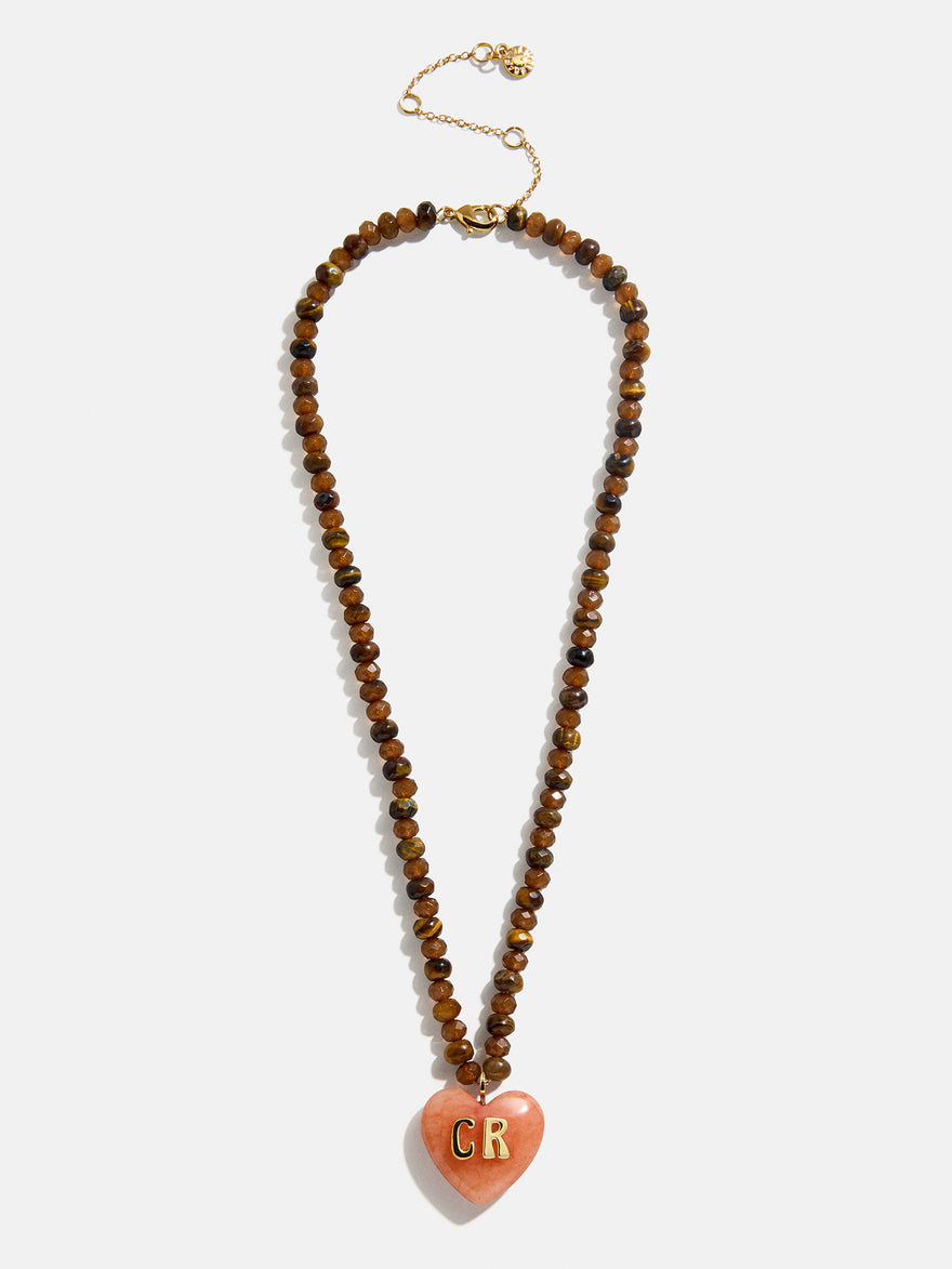 Semi-Precious Heart Custom Initial Necklace - Smoky Quartz
