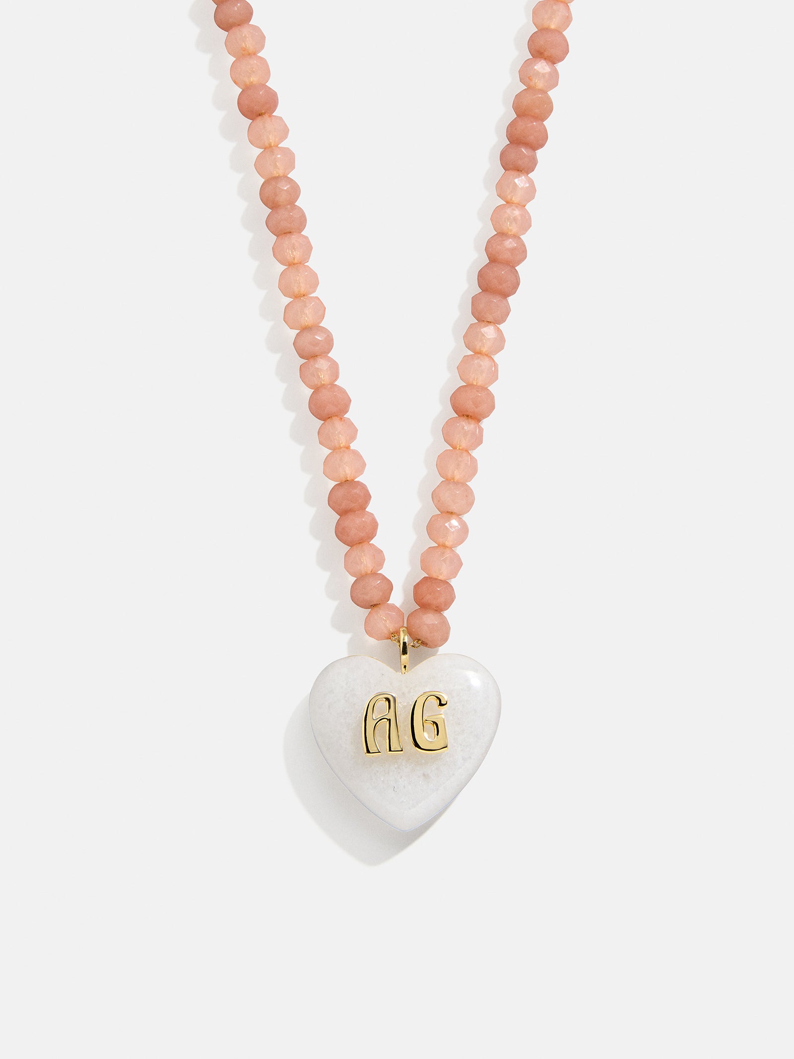 Semi-Precious Heart Custom Initial Necklace - White Quartz