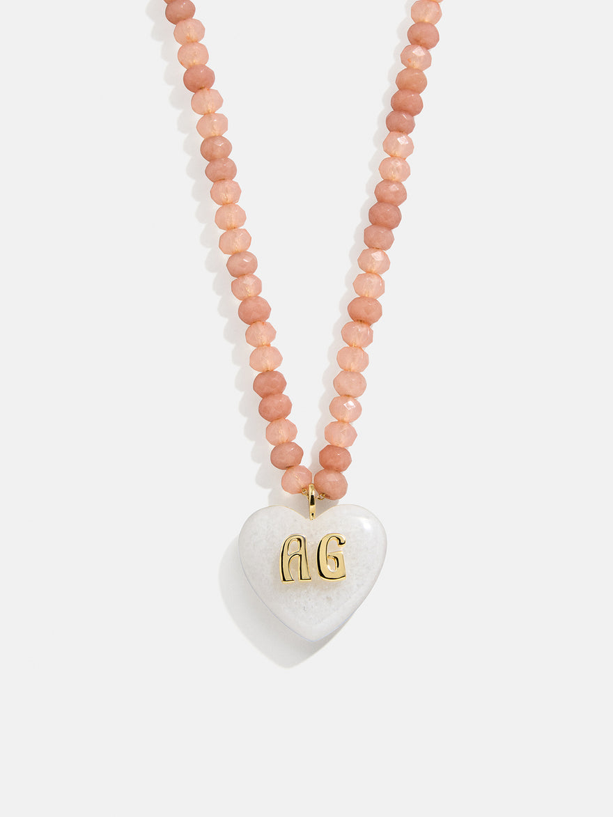 Semi-Precious Heart Custom Initial Necklace - White Quartz