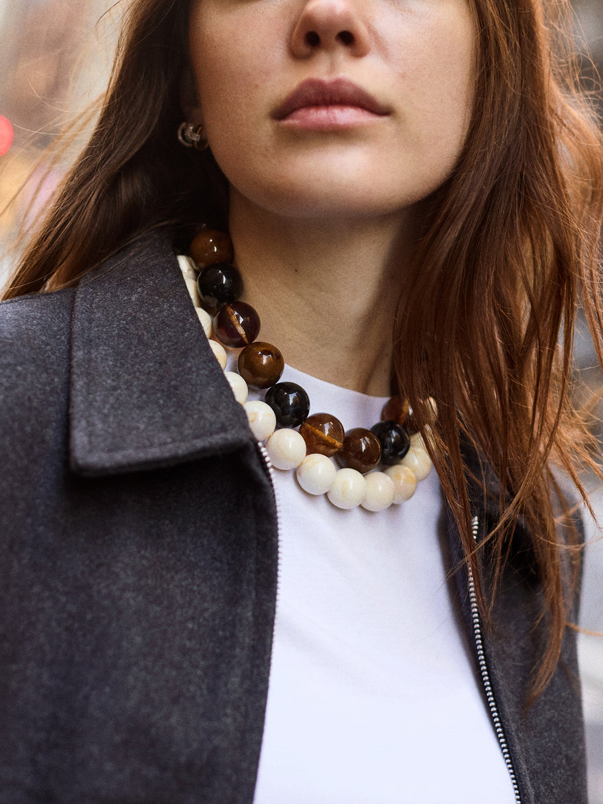 Jane Beaded Necklace - Smoky Ivory Quartz