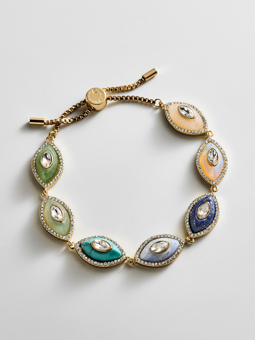 Bright Eye Semi-Precious Bracelet - Gold/Blue