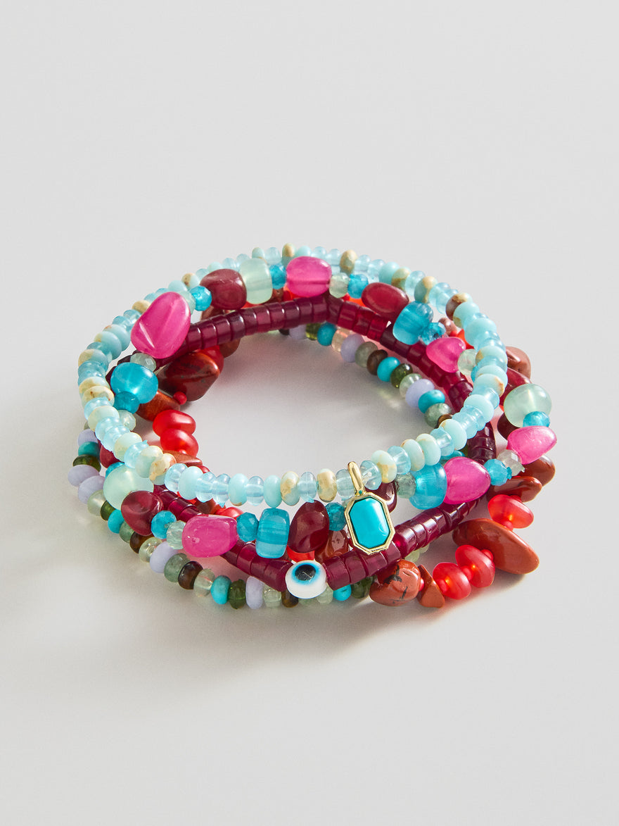 Darcy Beaded Bracelet Set - Red