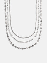 BaubleBar Taylor Waterproof Necklace Set - Silver - 
    Silver chain necklace layers 
  
