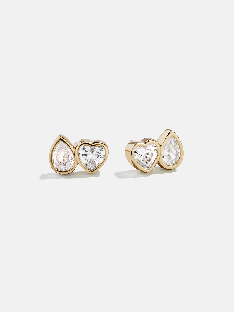 Toi Et Moi 14K Gold Stud Earrings - Gold/Pavé
