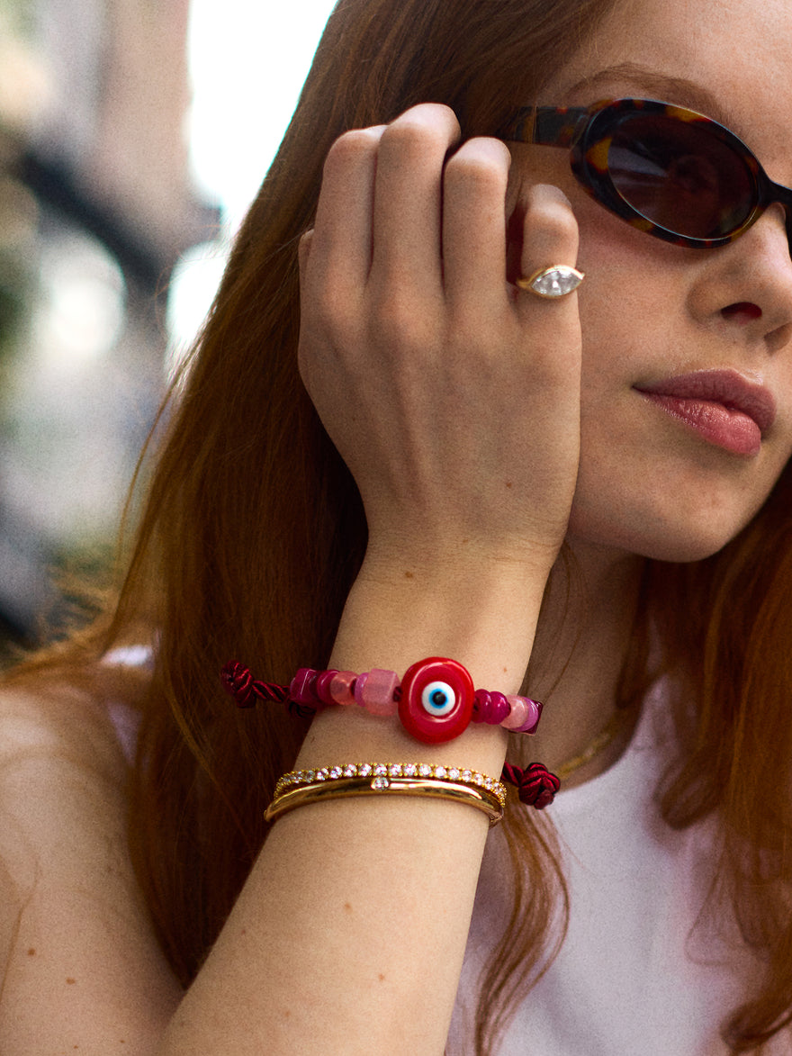 Bright Eyed Beaded Bracelet - Red