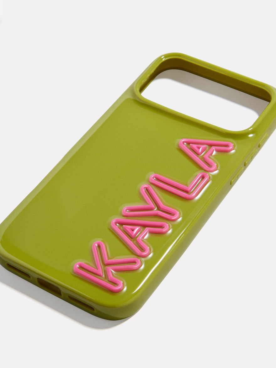 Fine Line Custom iPhone Case - Olive/Hot Pink