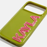 Fine Line Custom iPhone Case - Olive Green/Hot Pink