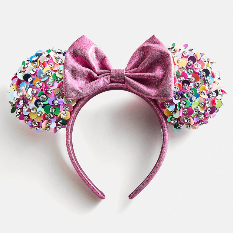 Disney Park Pink Sequin Mickey Minnie Mouse Ears Headband with Bow Disney-Land Headband Pink Sequin Ice-cream Color Bow Minnie  main image 4