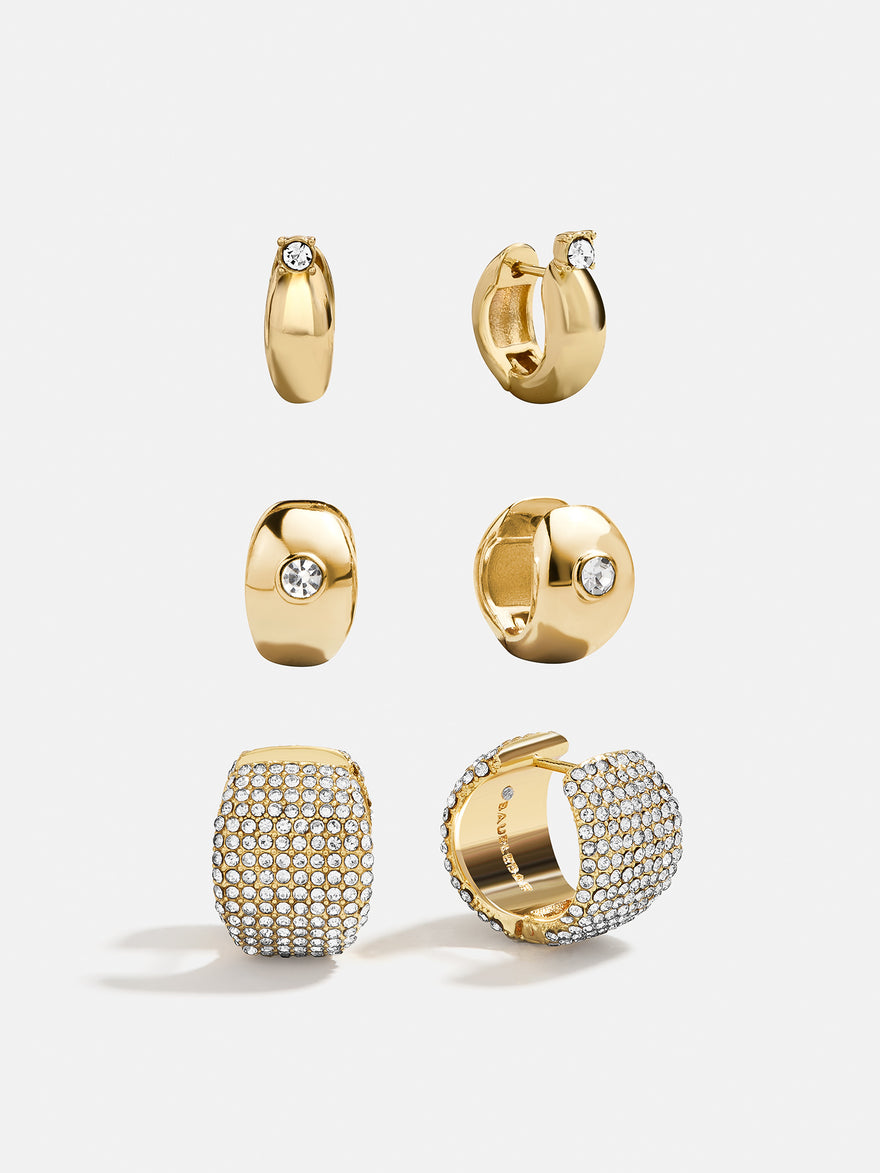 Britt Huggie Earring Set - Gold/Pavé
