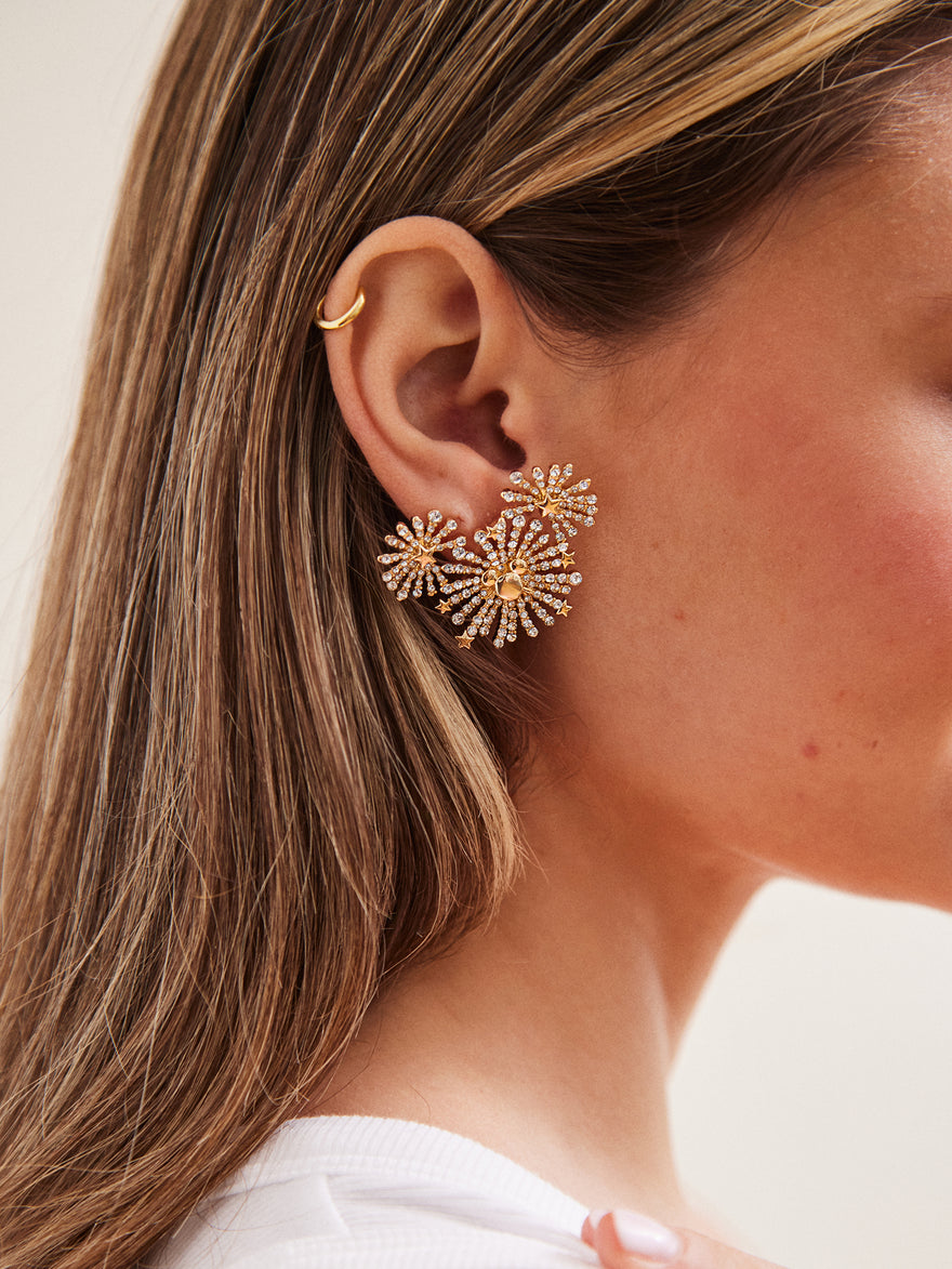 Disney Firework Stud Earrings - Gold/Pavé