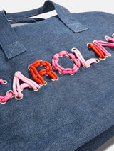 BaubleBar Thready to Go Kids' Custom Duffle - Dark Denim/Pink Multi - 
    Personalized travel bag 
  
