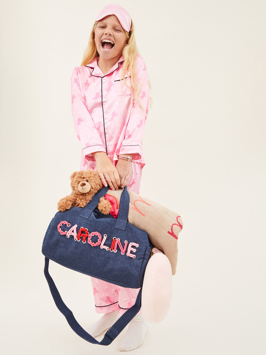 Thready to Go Kids' Custom Duffle - Dark Denim/Pink Multi