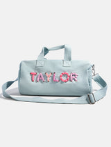 BaubleBar Thready to Go Kids’ Custom Duffle - Light Denim/Pink Multi - 
    Personalized travel bag 
  
