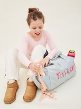 BaubleBar Thready to Go Kids’ Custom Duffle - Light Denim/Pink Multi - 
    Personalized travel bag 
  
