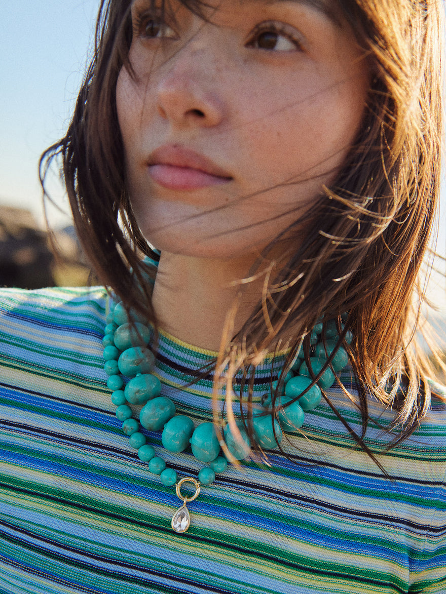 Janette Beaded Ring Necklace - Turquoise