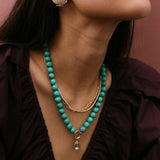 Janette Beaded Ring Necklace - Turquoise Bead