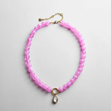 Janette Beaded Ring Necklace - Fuchsia Agate Bead