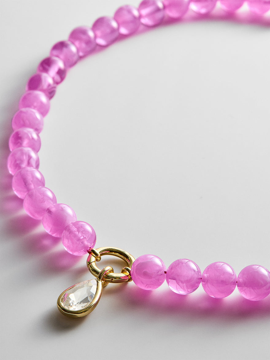 Janette Beaded Ring Necklace - Rose Quartz