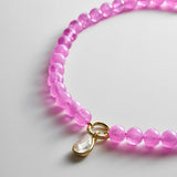 Janette Beaded Ring Necklace - Fuchsia Agate Bead
