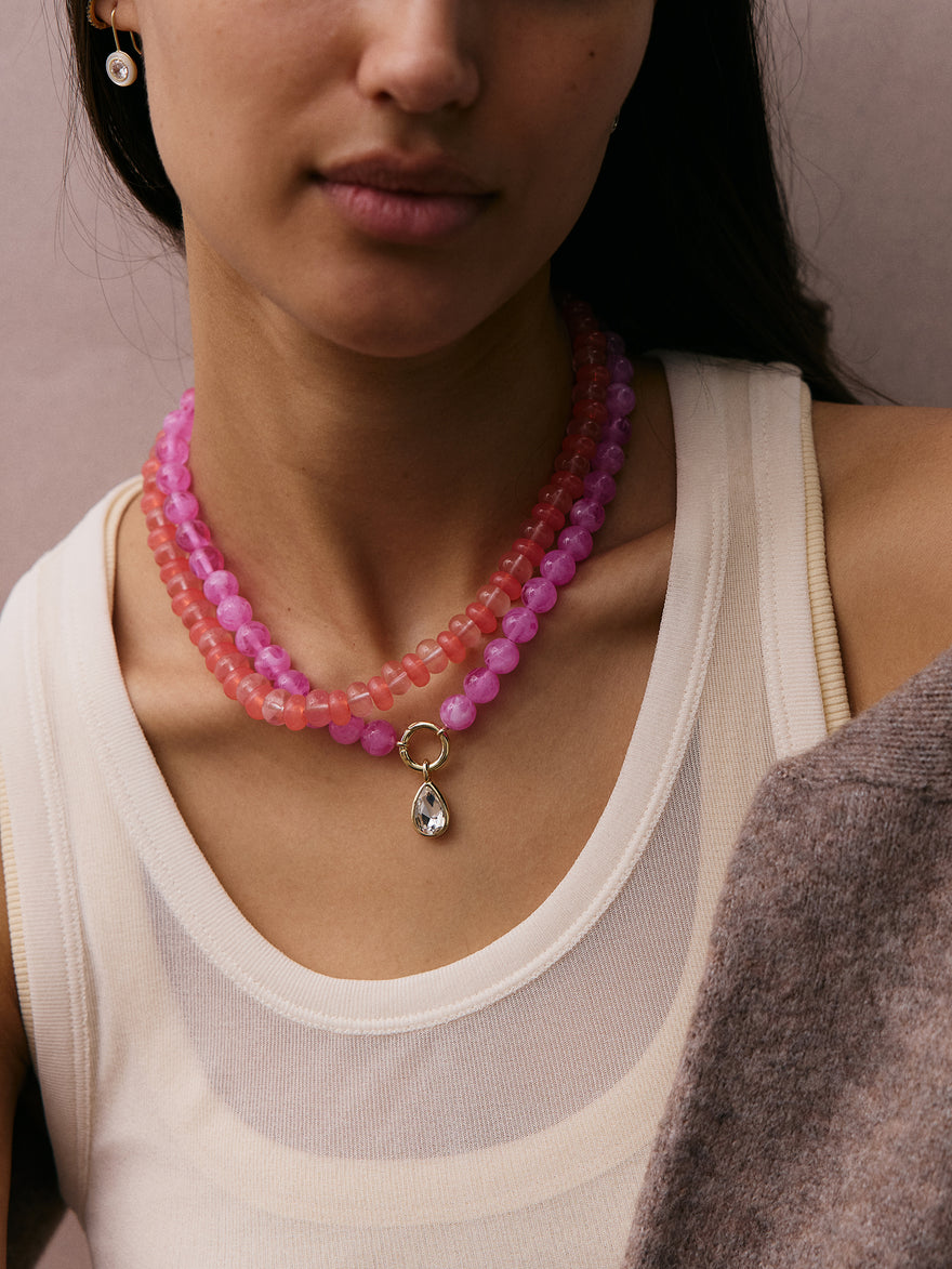 Janette Beaded Ring Necklace - Rose Quartz