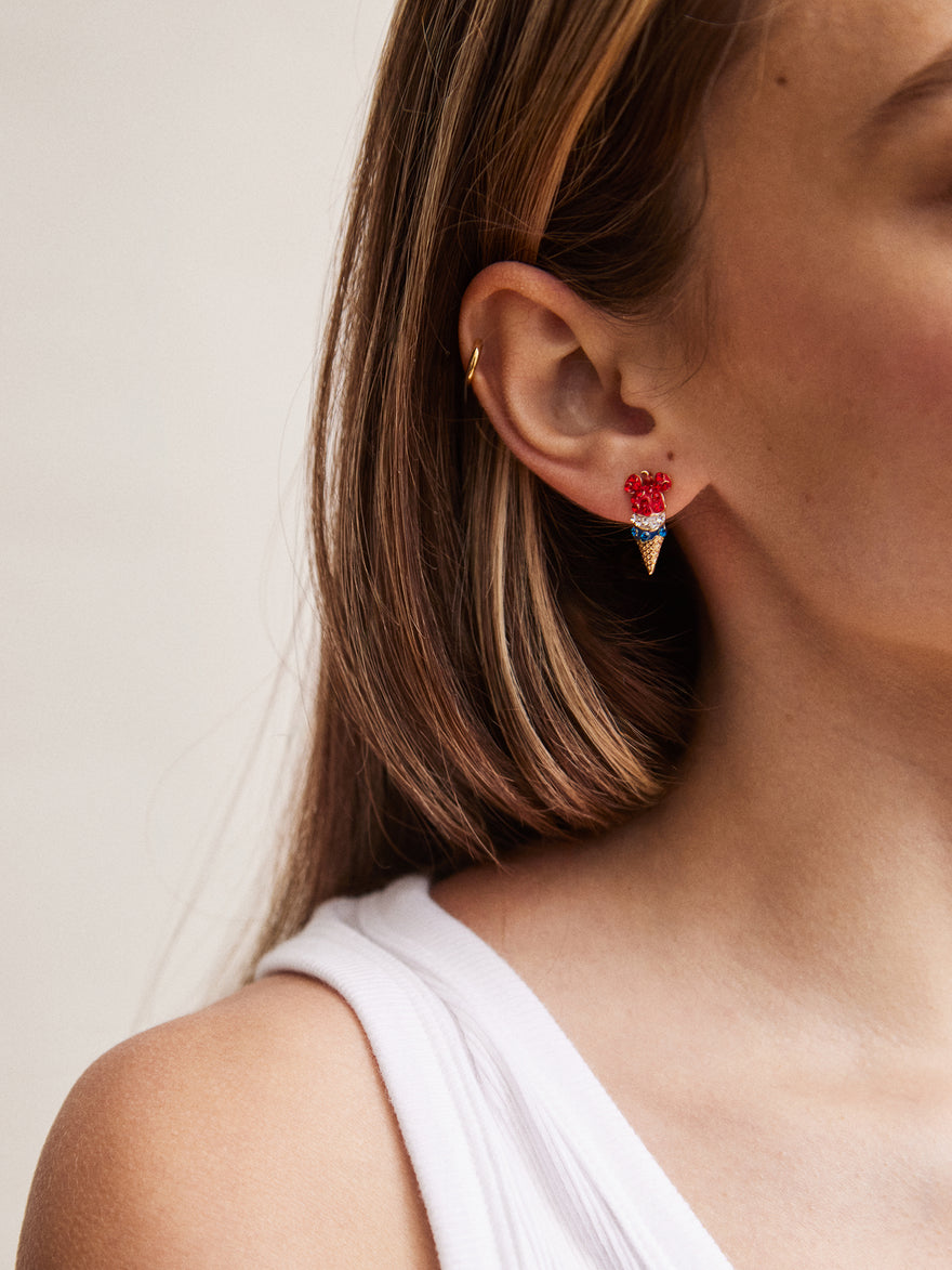 Disney Ice Cream Cone Stud Earrings - Red/White/Blue