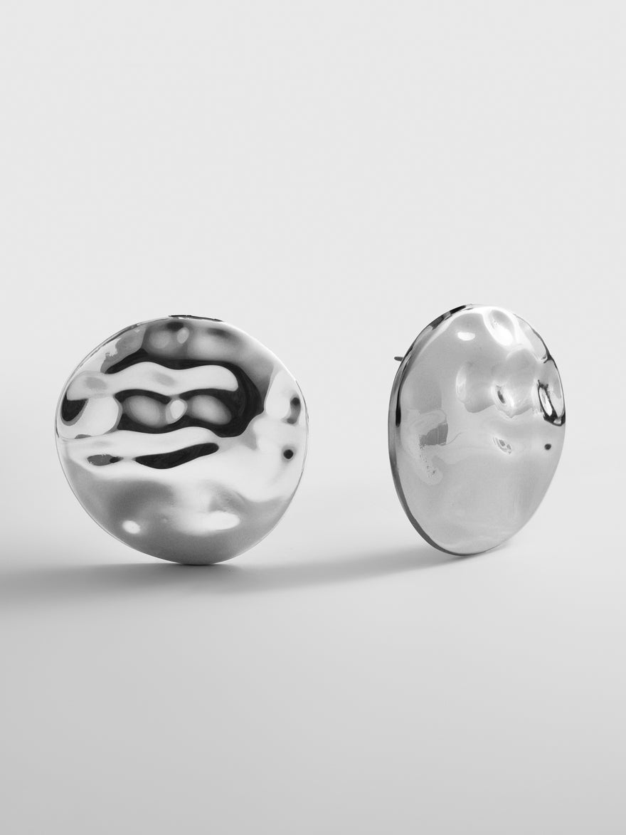 Odette Hammered Statement Studs - Silver