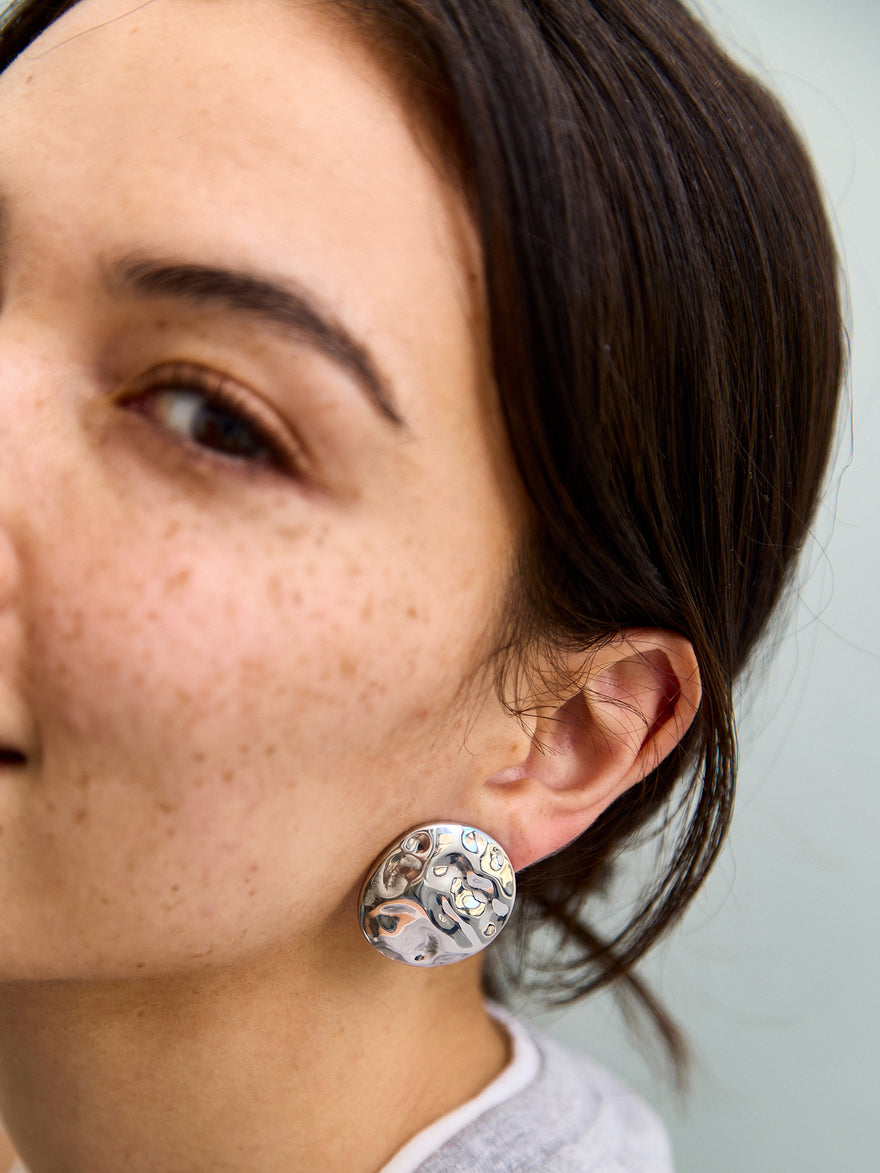 Odette Hammered Statement Studs - Silver