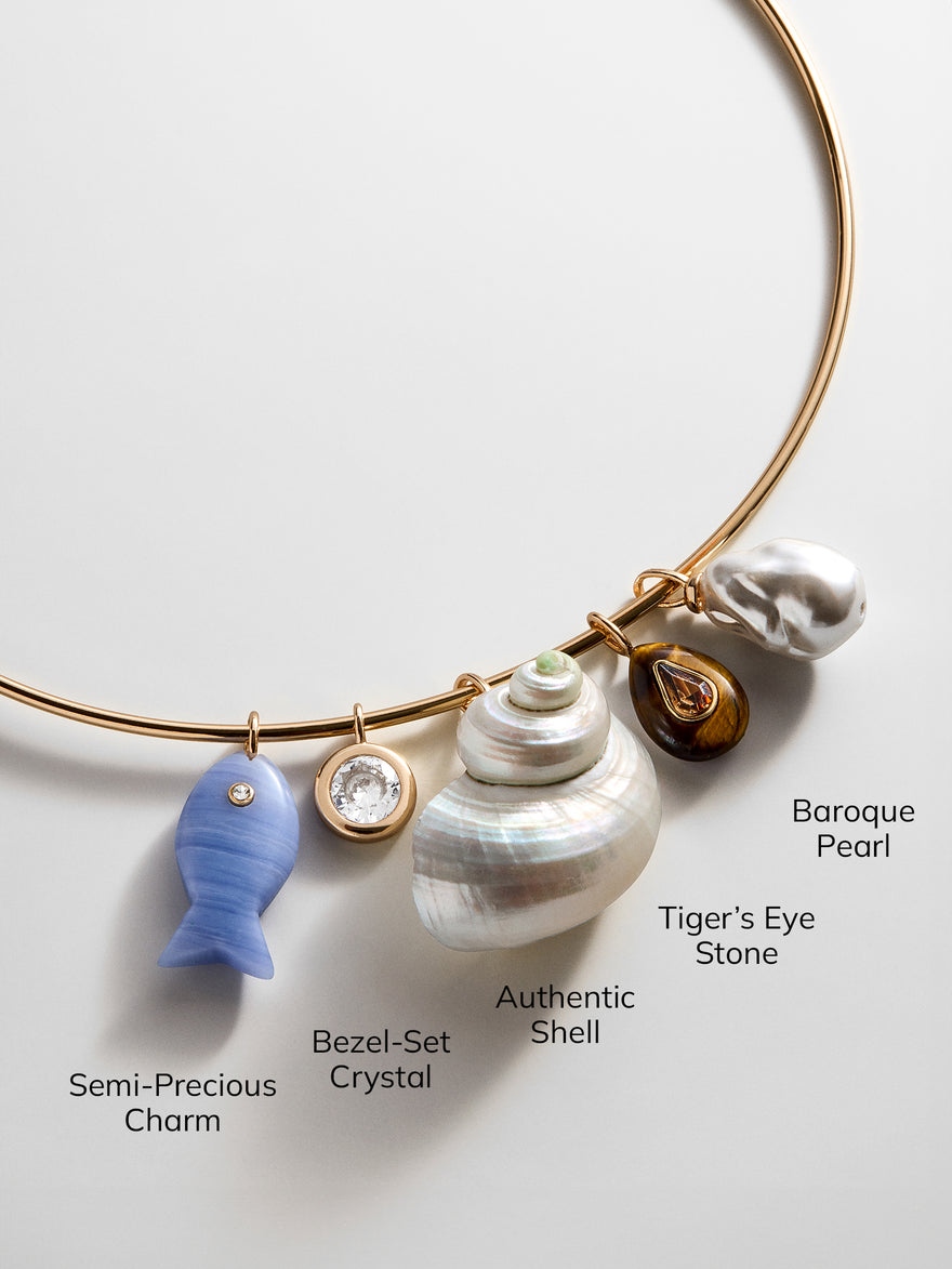 Kacey Removable Charm Collar Necklace - Gold/Pearl