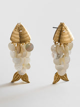 BaubleBar Ripple Effect Fish Earrings - Gold/Pearl - 
    Fish statement earrings
  
