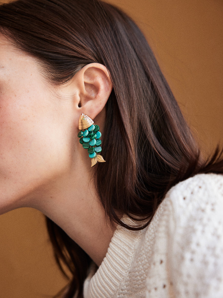 Ripple Effect Fish Earrings - Gold/Malachite