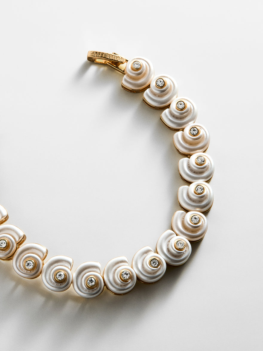 Santana Shell Tennis Bracelet - Gold/Pearl