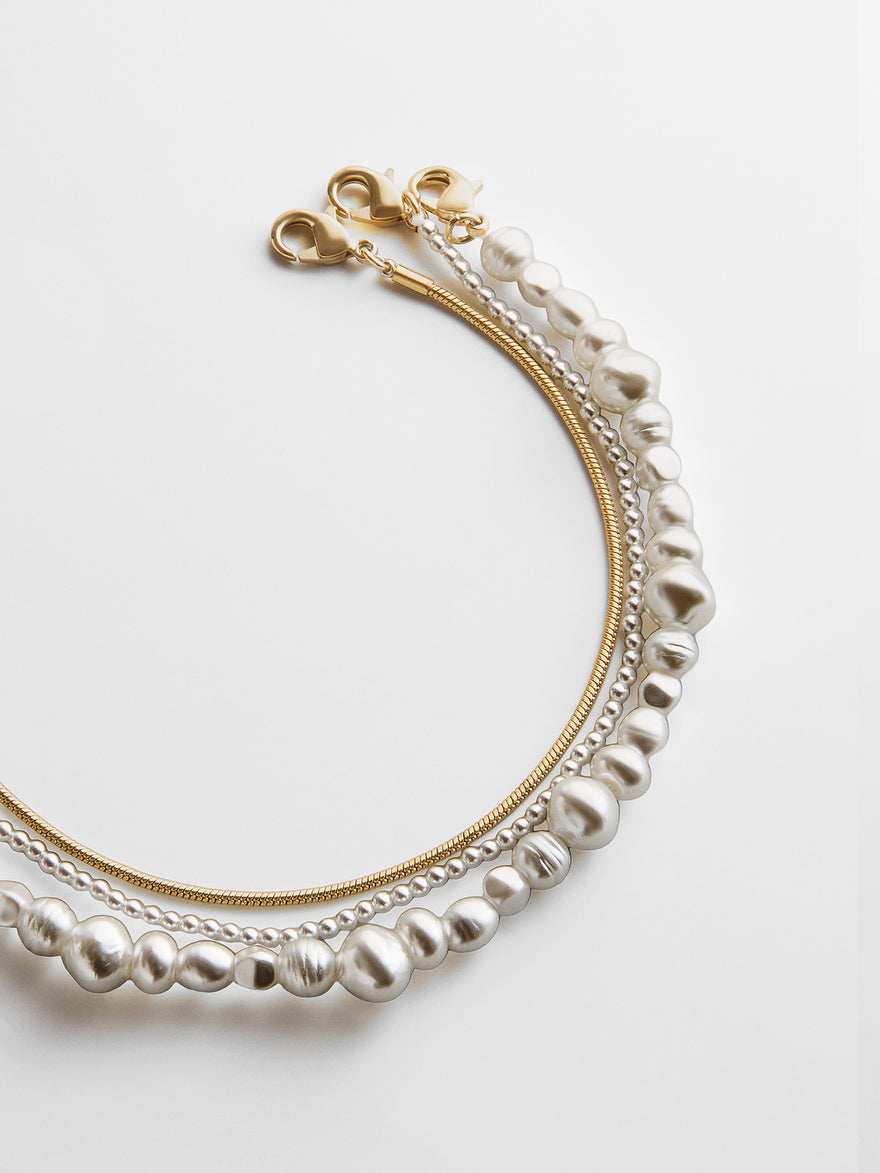 Reese Waterproof Pearl Anklet Set - Gold/Pearl