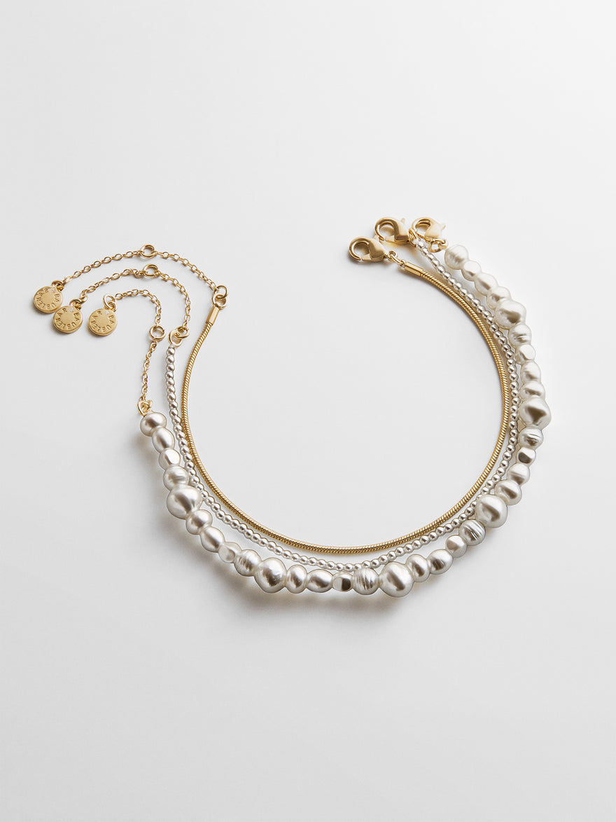 Reese Waterproof Pearl Anklet Set - Gold/Pearl