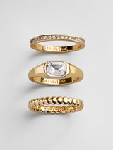 BaubleBar Mary Gold Ring Set - Gold/Pavé - 
    Set of three stacking rings
  
