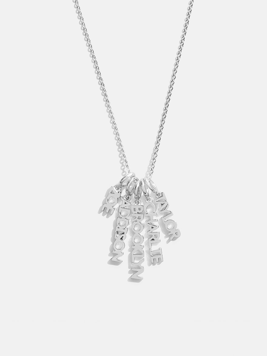 Mini Silver Block Cluster Custom Nameplate Necklace - 5 Names