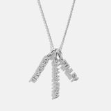 Mini Silver Pavé Block Cluster Custom Nameplate Necklace - 3 Names