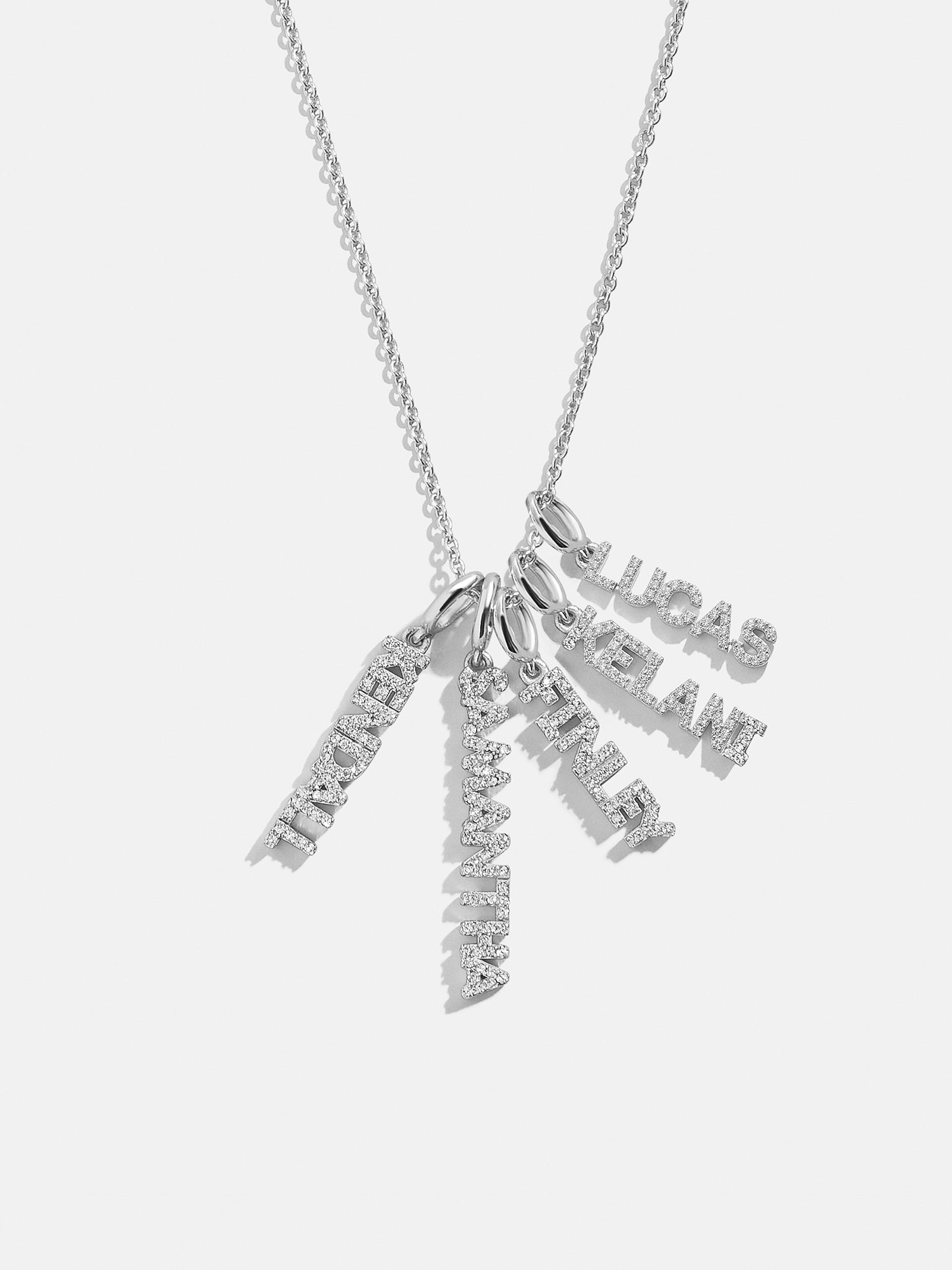 Mini Silver Pavé Block Cluster Custom Nameplate Necklace - 5 Names