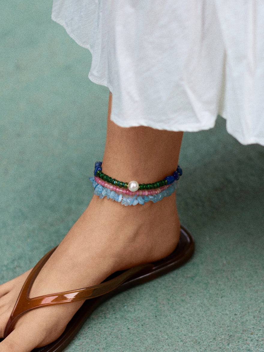 Brooke Semi-Precious Waterproof Anklet Set - Muted Multi