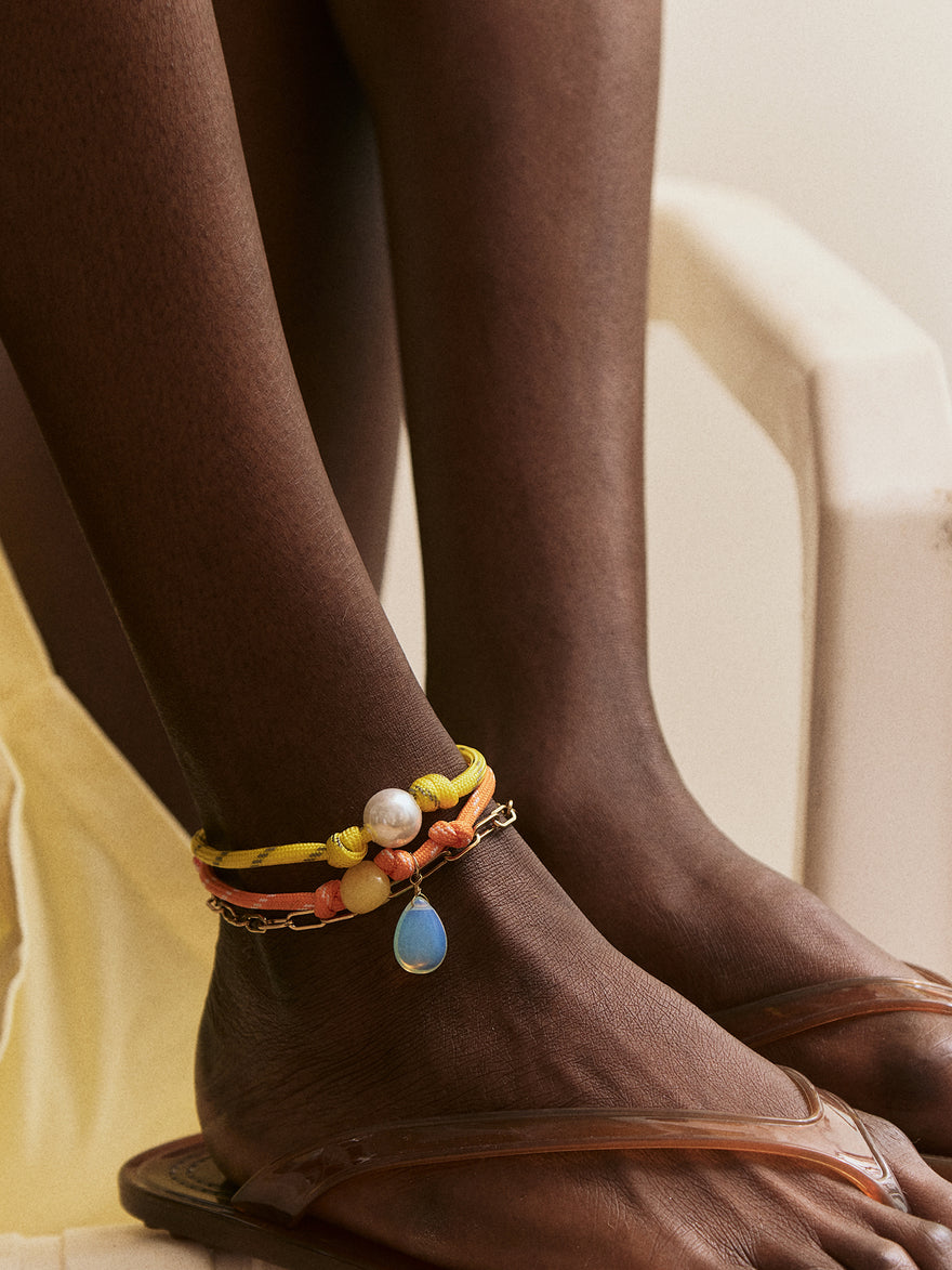 Brooke Semi-Precious Waterproof Anklet Set - Orange
