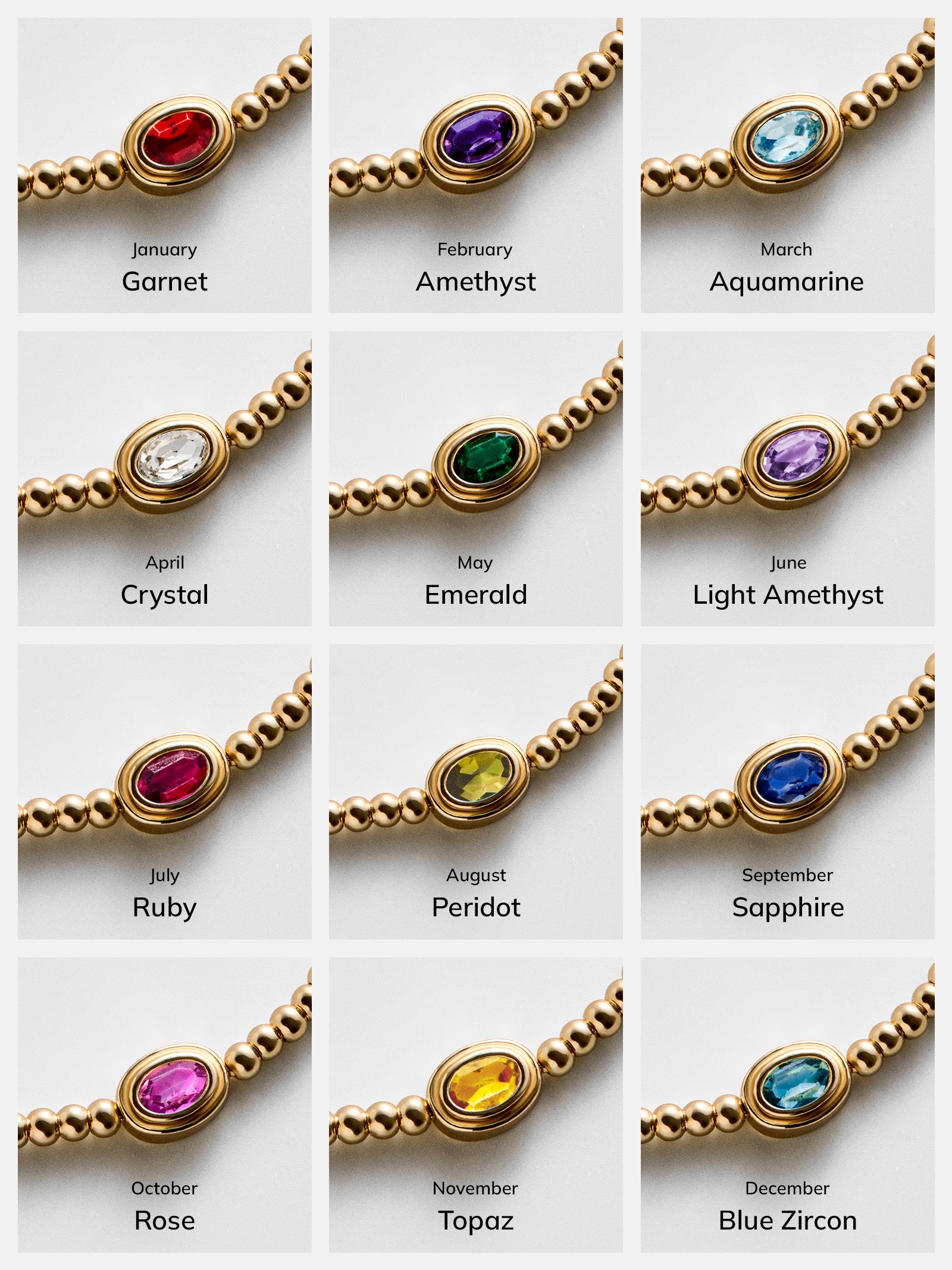 Valerie Bezel Pisa Bracelet - Crystal – Gold Birthstone Beaded