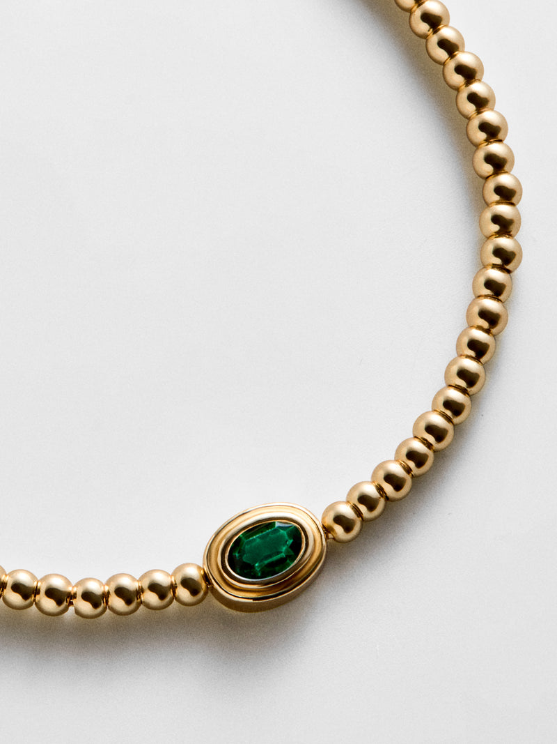 Valerie Bezel Pisa Bracelet - Emerald – Gold Birthstone Beaded