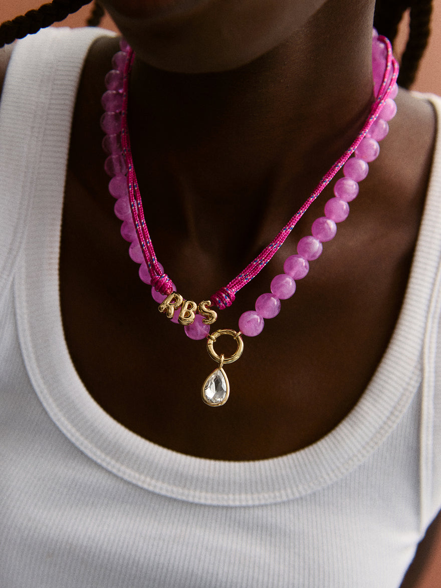 Janette Beaded Ring Necklace - Rose Quartz