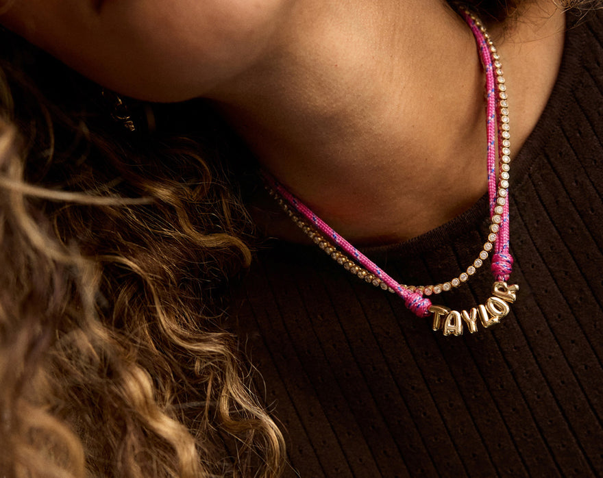 Bubble Letter Custom Paracord Necklace - Hot Pink