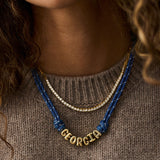 Bubble Letter Custom Paracord Necklace - Navy/White