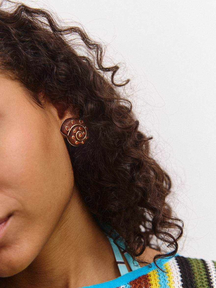 High Tide Shell Statement Earrings - Brown