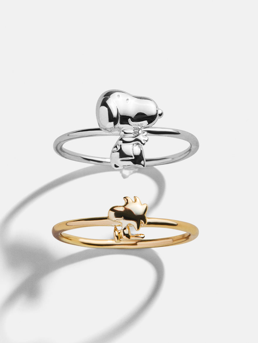 Peanuts Snoopy & Woodstock 14K Gold Ring Set - Gold/Silver